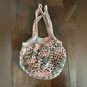 Pink, White, and Brown Handmade Boho/Bohemian Hippie Crochet Market Shoulder Bag